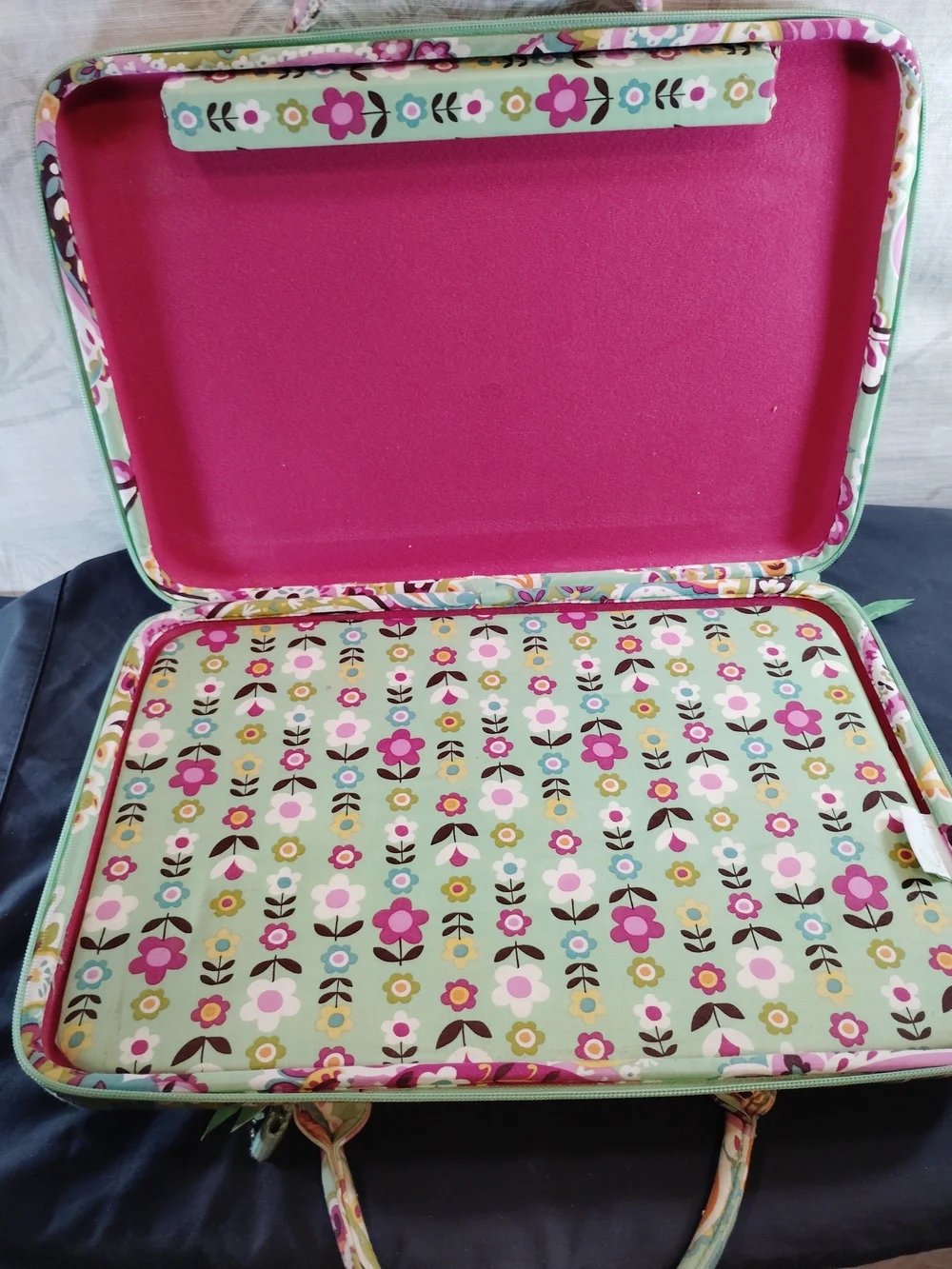 Vera Bradley Quilted Paisley Hardshell Laptop/Messenger bag- Mint, Pink & Yellow